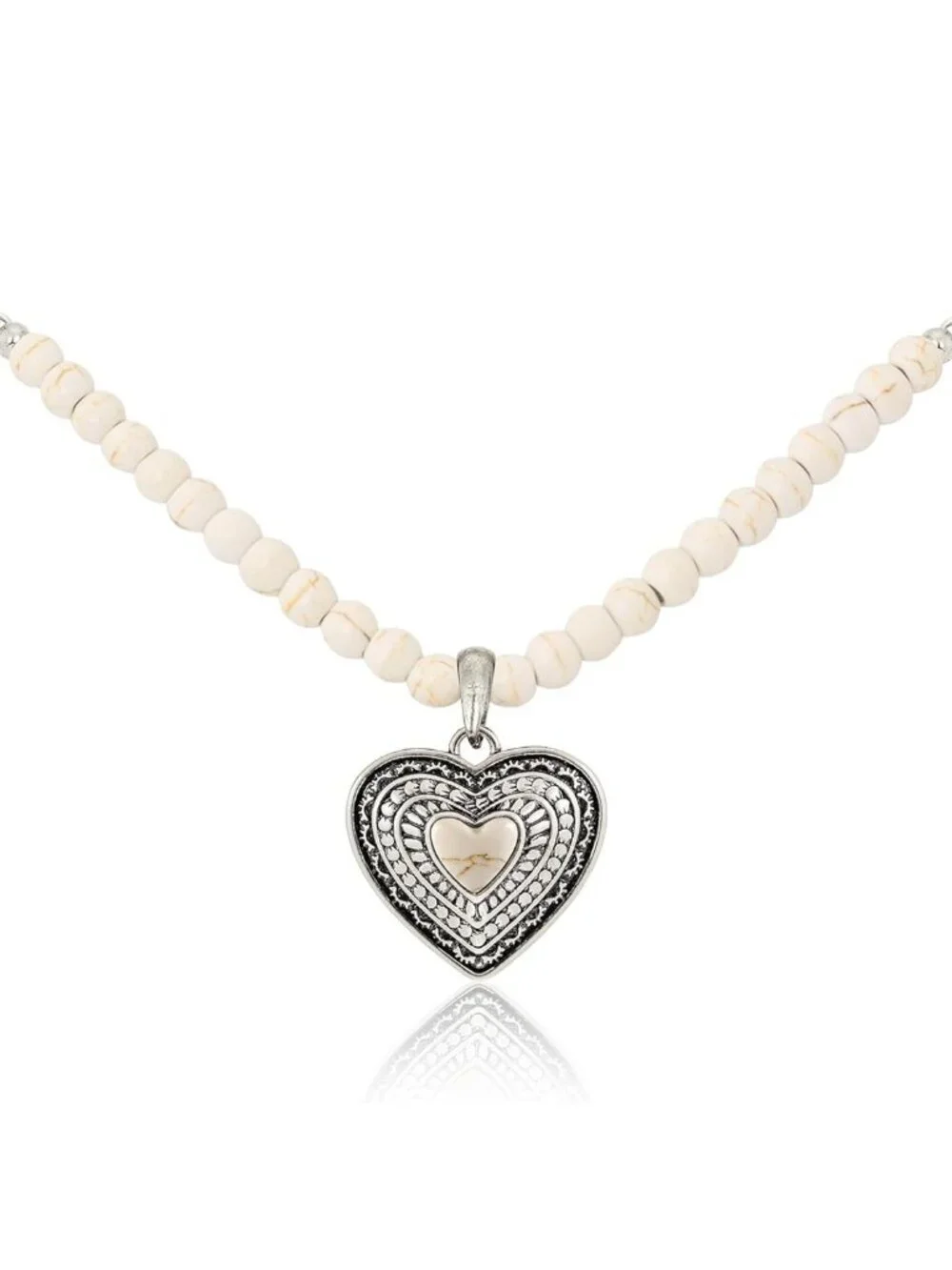 Women's White Western Gold Plated Wrangler Heart Turquoise Pendant Necklace